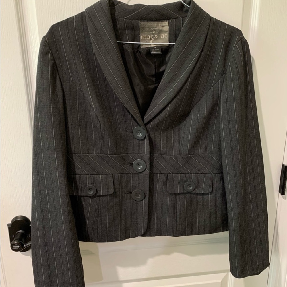Mac & Jac Classic Gray Striped Blazer Jacket Sz 14